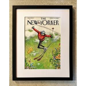 Framed 2024 New Yorker March 18 Cover Downhill by Peter de Seve